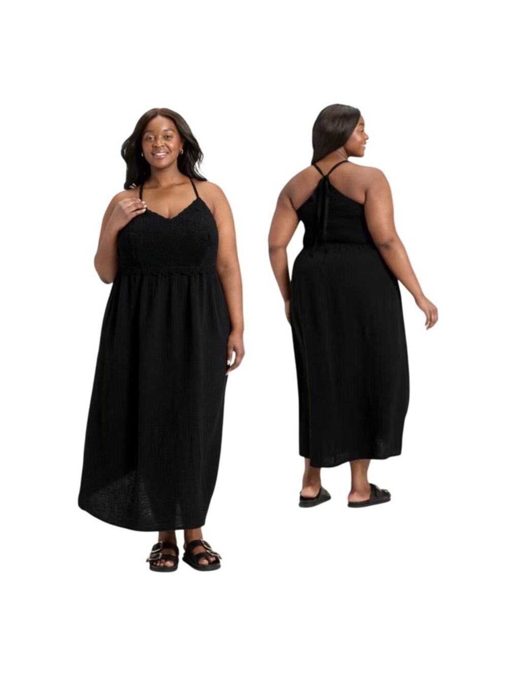 Universal Thread Black Crochet detail on top Maxi Dress NWT